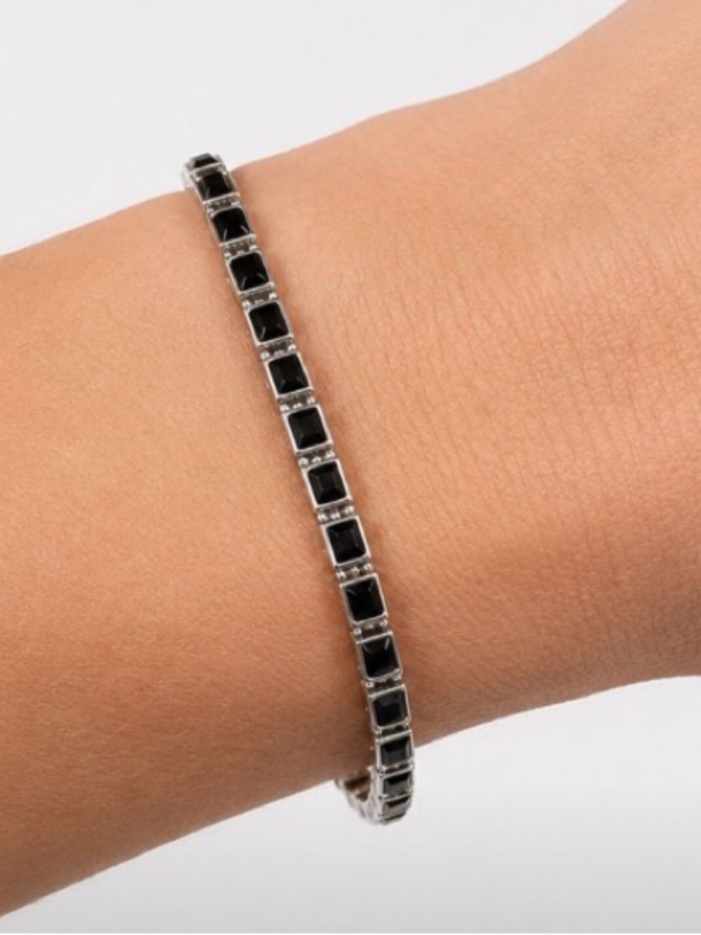 VTG Taxco 925 Sterling Silver Black Onyx Square Link Toggle Bracelet 6.5" 12.77g